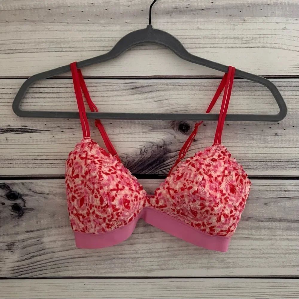 Aerie Pink Patterned Lace Lightly Padded Triangle Bralette